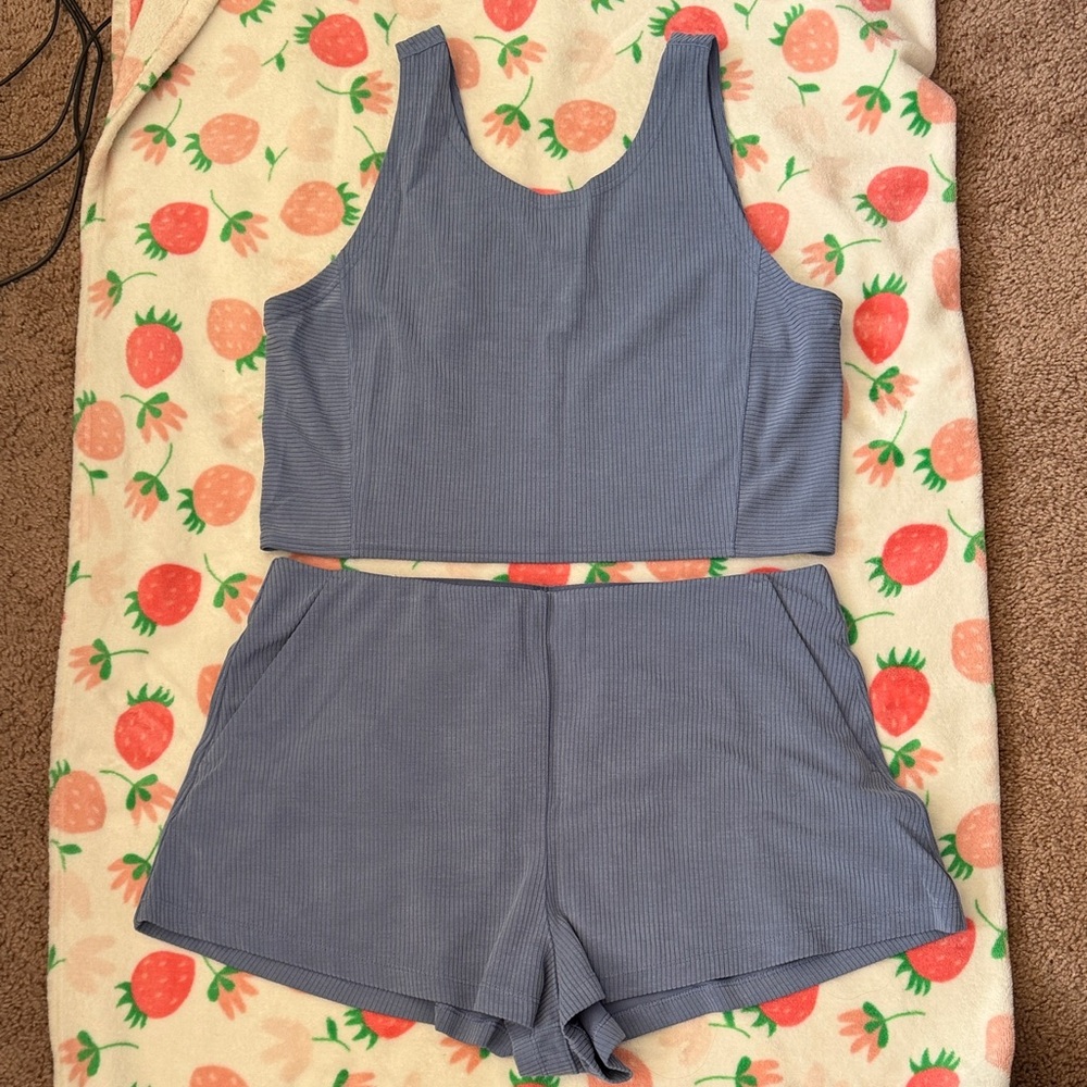 Blue Ribbed Tank and Shorts Set lululemon athletica